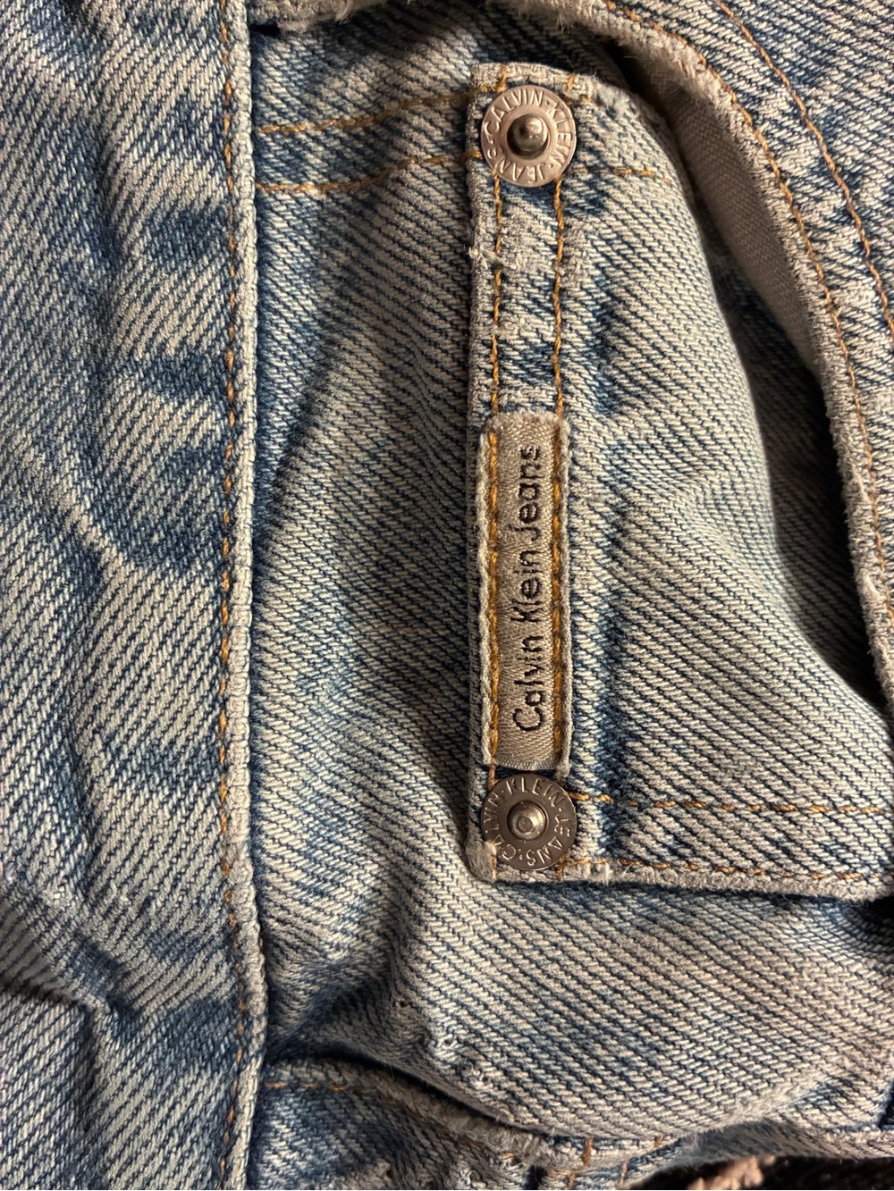 Calvin Klein Light Blue Denim Shorts with Leather Patch - Picture 3 of 8
